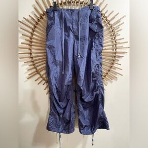 Women’s Edikted Navy Blue Nylon Parachute Pants Drawstring Waist, Ruched, Baggy